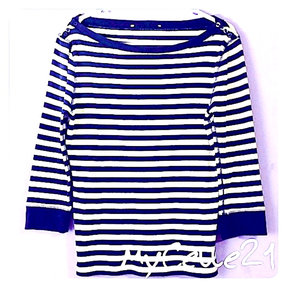 $9 Navey/White striped Cotton Top, Excellent NC